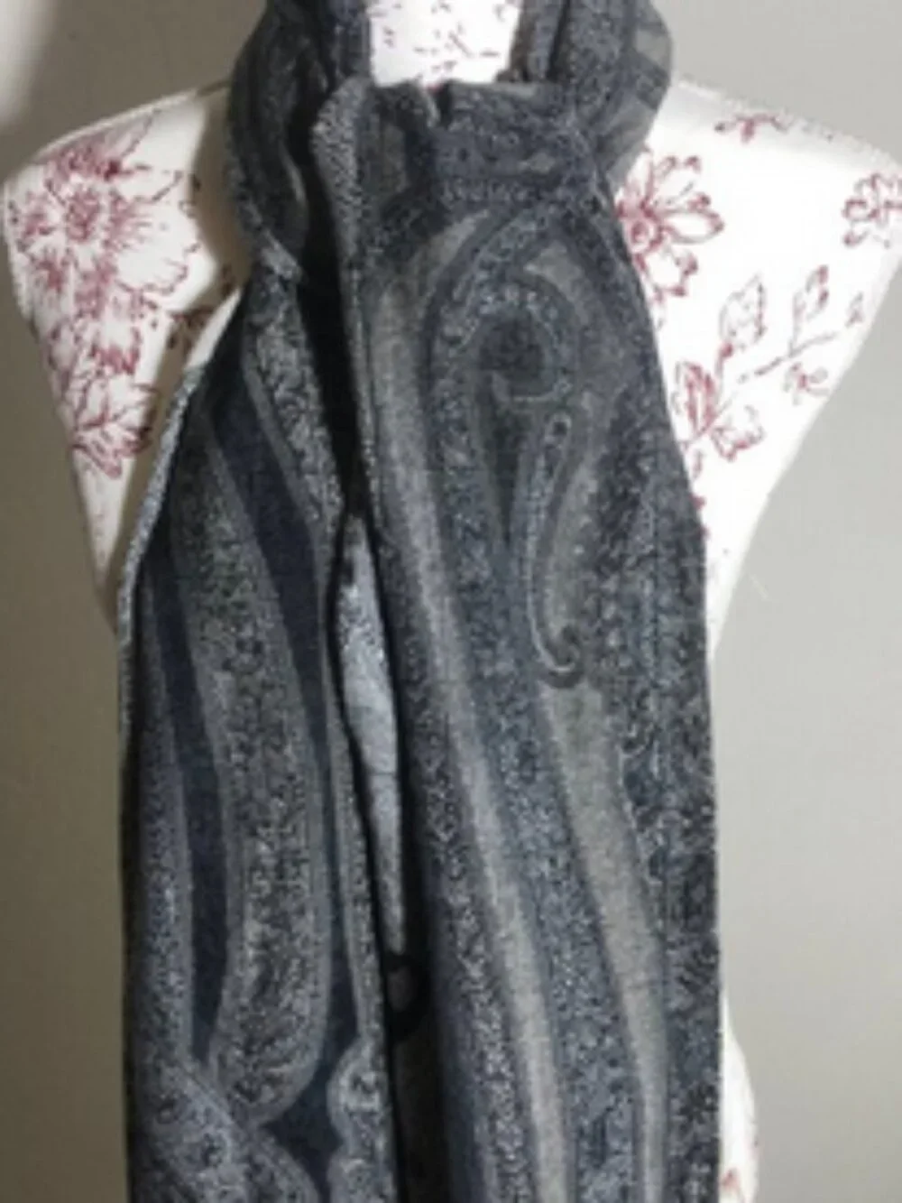 Wrap Yourself in Elegance: Black & Silver Paisley Patterned Scarf/Shawl